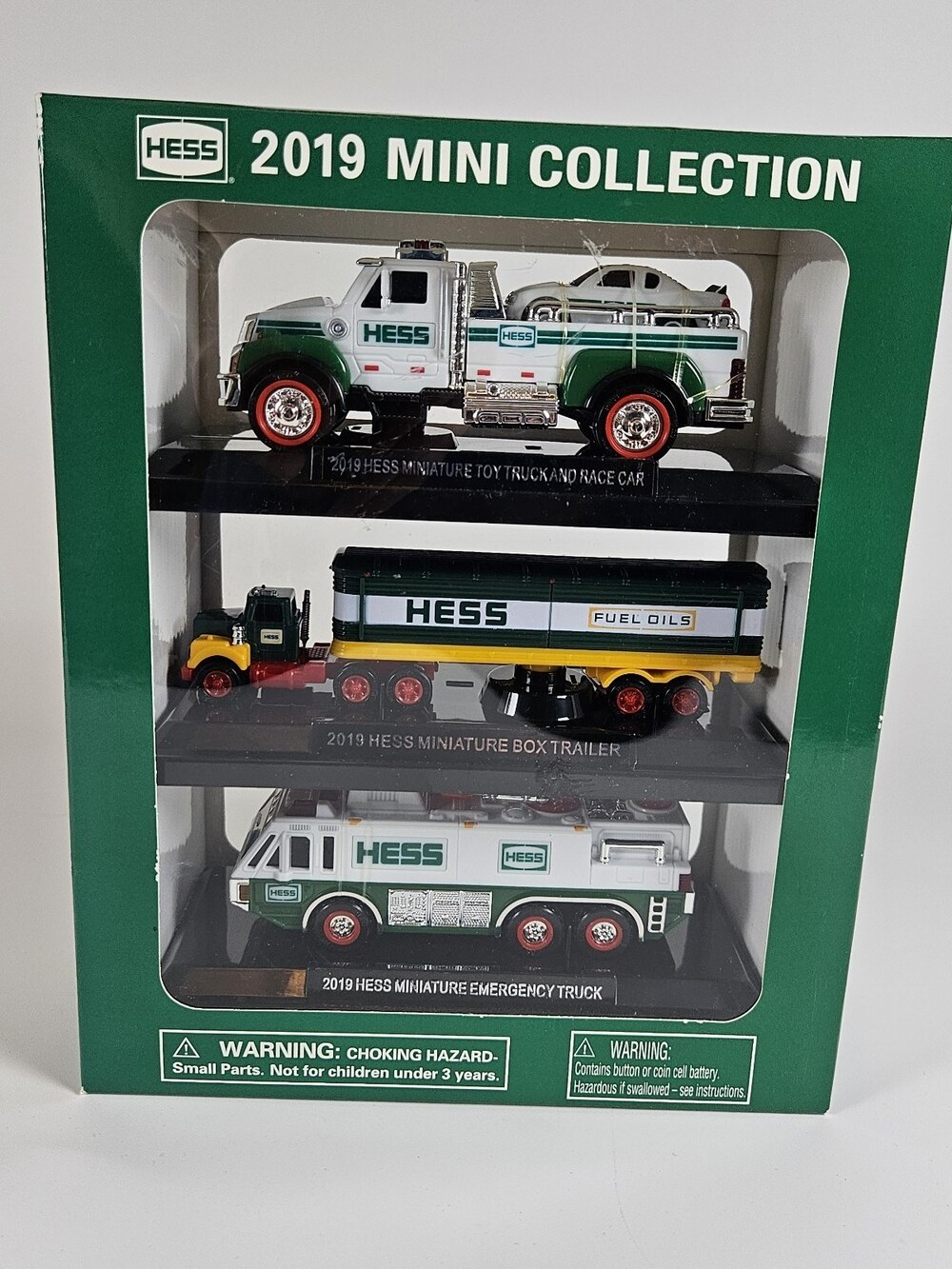 2019 HESS Mini Collection Set of 3 Trucks Race Car Box Trailer Emergency New